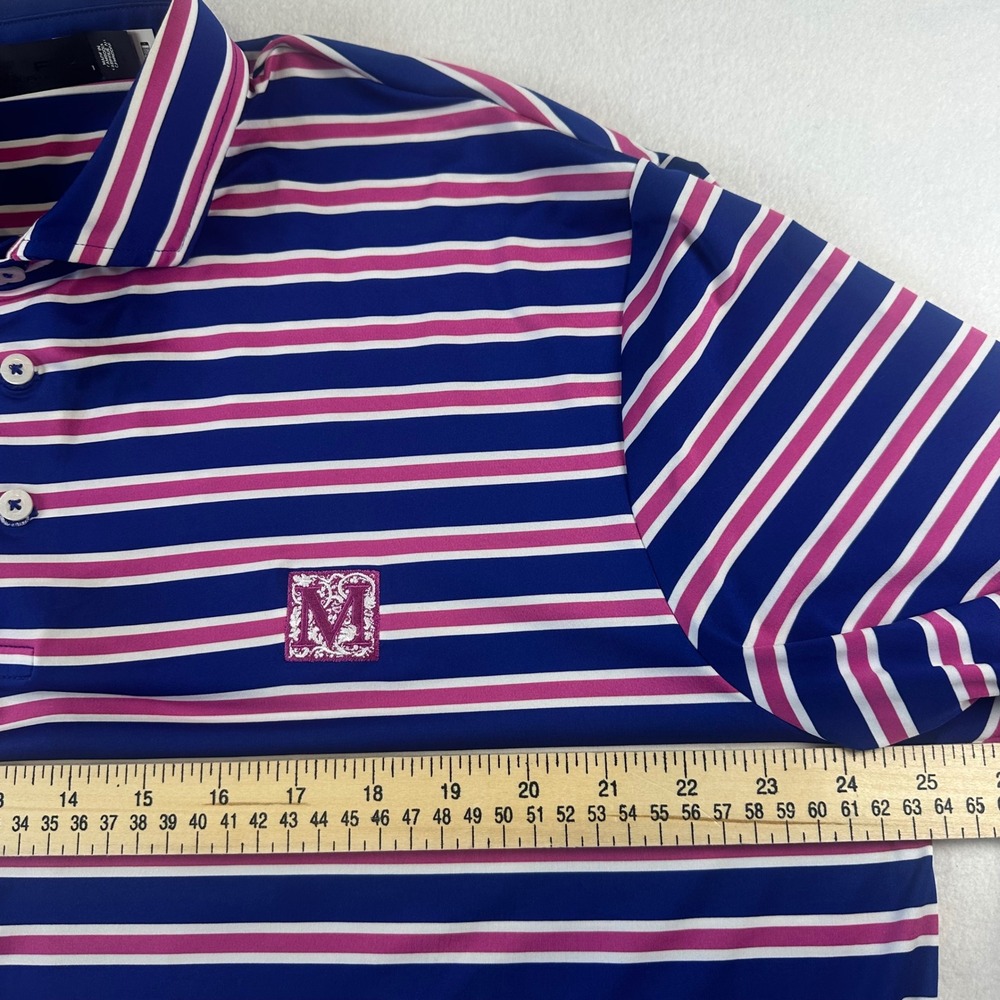 RLX Ralph Lauren Mens Large Blue Pink Striped Golf Polo Shirt embroidered M - Picture 5 of 9
